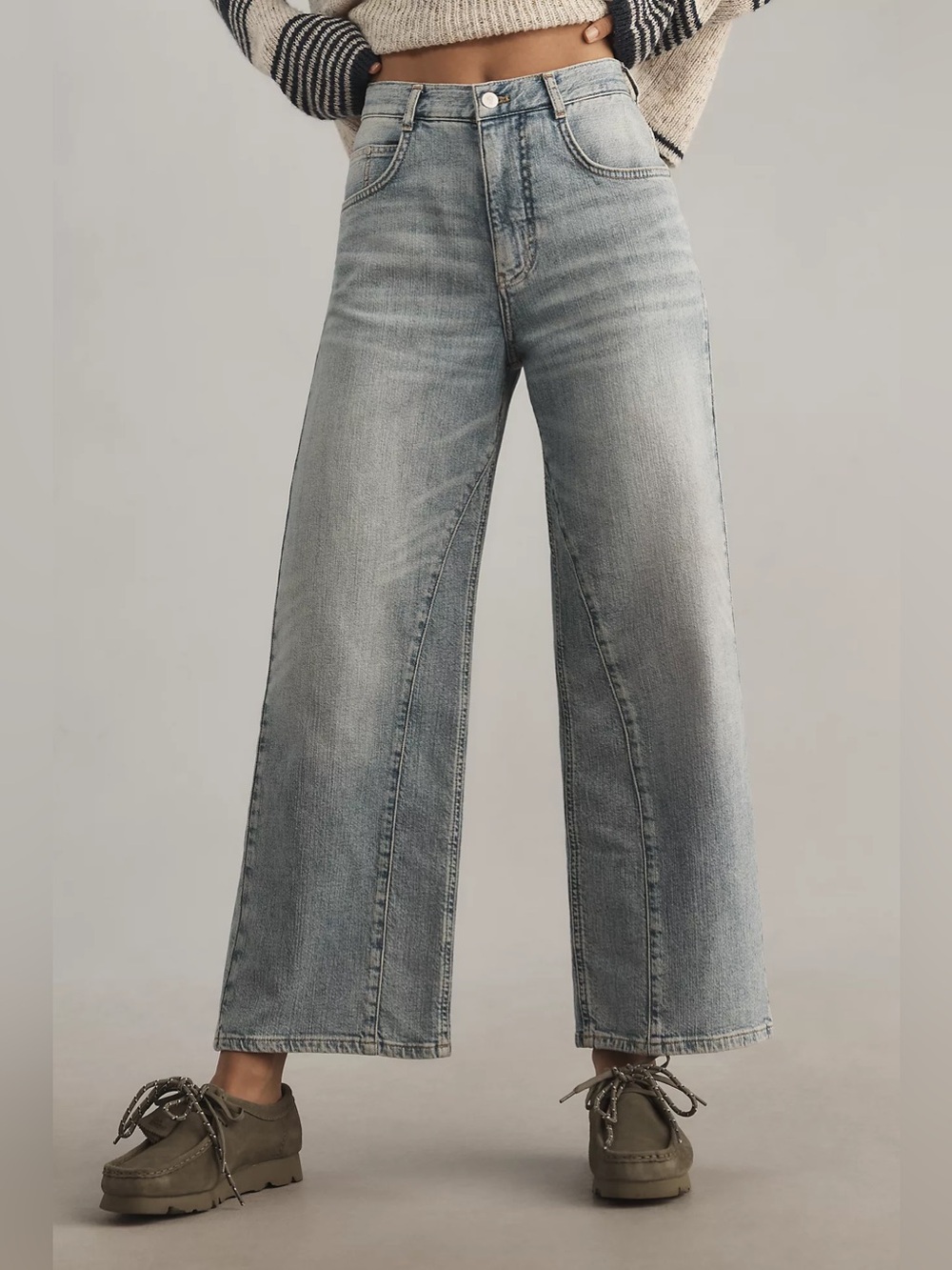 Anthropologie Pilcro Ellis Tapered Barrel Jean Sz 32 Cropped Light Wash - Picture 3 of 14
